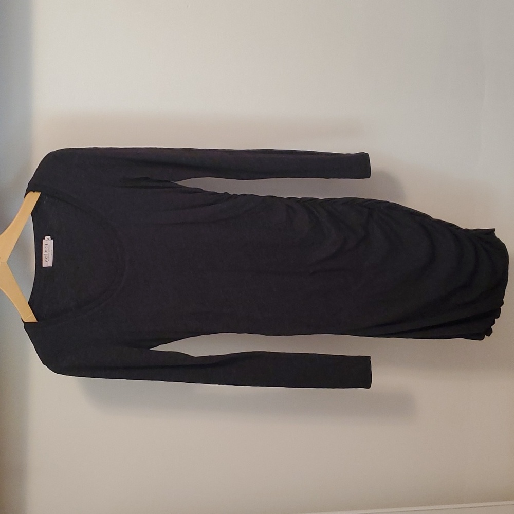 Velvet by Graham & Spencer dark grey long sleeve dress. Ruched one side. Women M